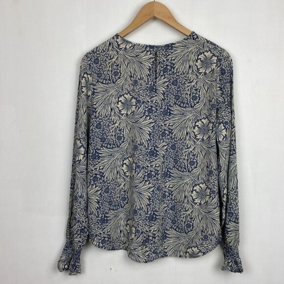 H&M x William Morris & Co 8 Floral Print Top Blouse Navy Blue Ivory - Picture 3 of 15